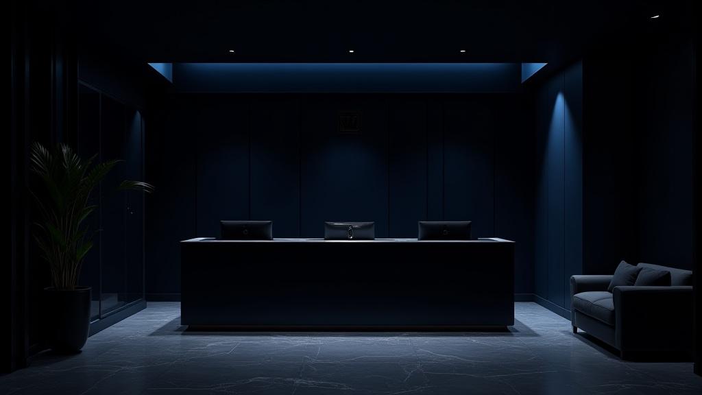 Eunbit Gaze 리셉션 공간 - 고급스러운 디자인과 은은한 조명이 고객을 맞이합니다.