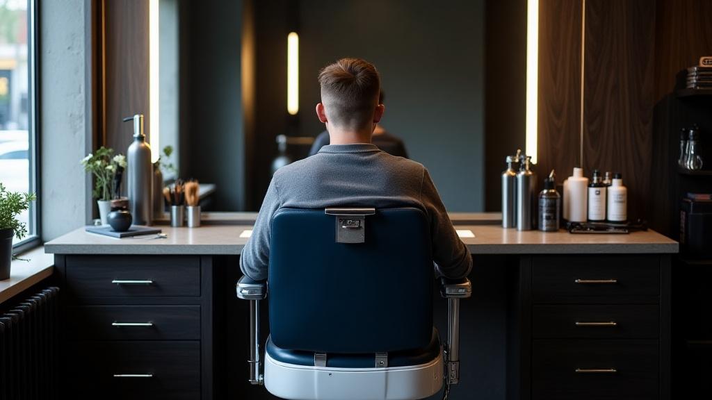 Eunbit Gaze 스타일링 스테이션 - 빛이 잘 드는 창가에 위치한 깔끔하고 기능적인 헤어 스타일링 공간입니다.