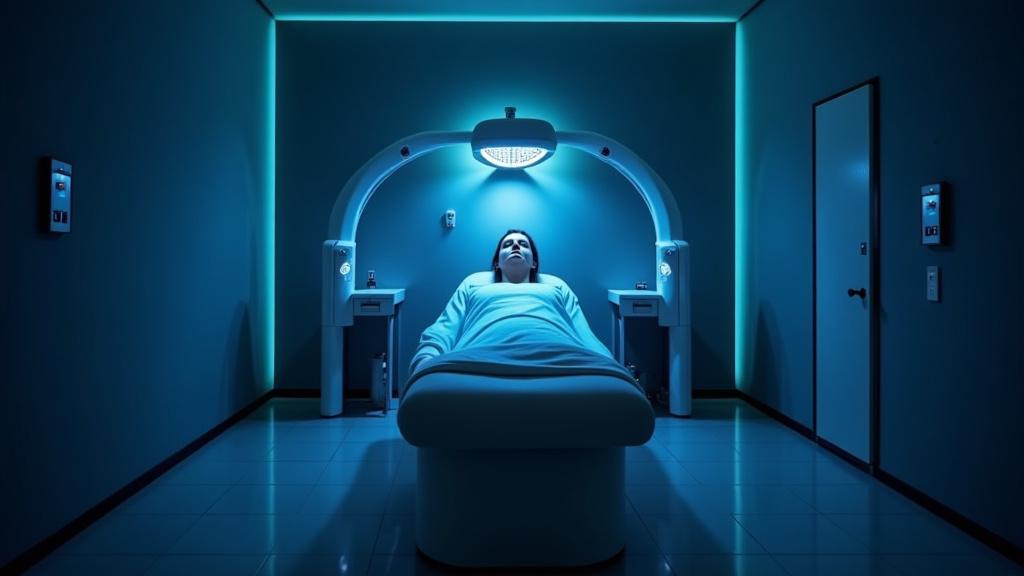 Eunbit Gaze 트리트먼트 룸 - 최첨단 LED 테라피 장비와 편안한 의자가 돋보입니다.